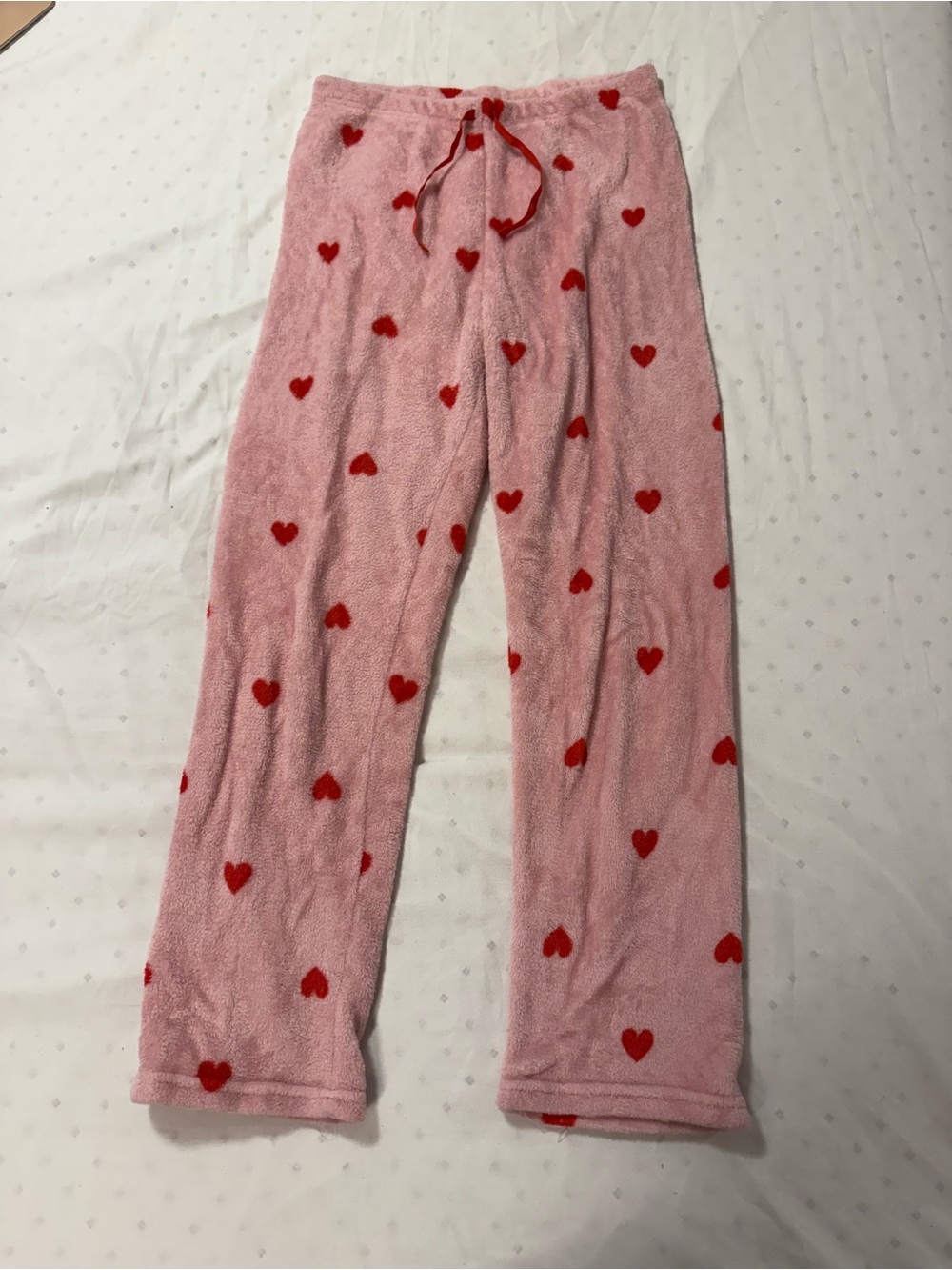 Source Unknown Pink Fuzzy Pajama Pants with Red Heart Print